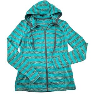 Lukka‎ Womens Hoodie large Teal Stripe Full Zip Athletic Jacket Activewear